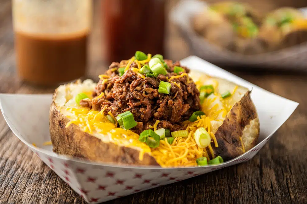 baked potato with chop from smokey mo's bbq